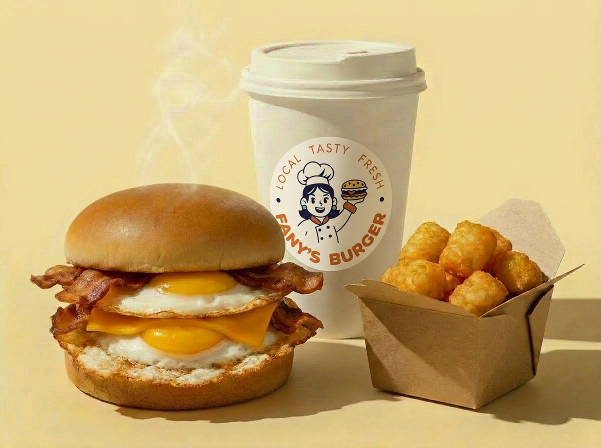 Fany's Morning Special breakfast combo with bacon egg and cheese sandwich, fresh coffee, and crispy tater tots